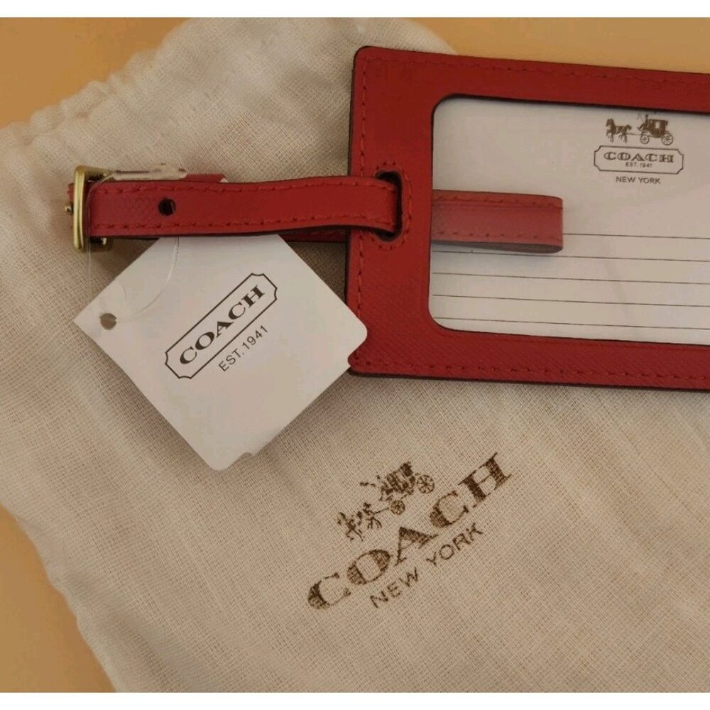 Coach Darcy Leather Luggage Tag Vermillion Red & Gold F67743 NWT - Picture 6 of 8